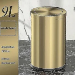 New Badrumstunna med svänglock, 9l liten tunna, metalliskt guld stål, 20 x 31cm - JZ