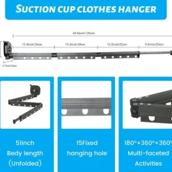 Best Balkong Väggmonterad Vikbar Torkställning Sugkopp Klädhängare Hem Fönster Torkställning Hög Lastkapacitet Grå Trefaldig + Utdragbar