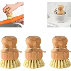 Bambuborste rengöringsborste Naturlig diskborste Mini trä tvättborste Bambuborste set för rengöringsskål 3 st