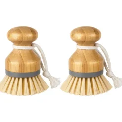 Clearance LBJ Bambupalmsborste, Skrubbborste för Disk Grytor Kastruller Diskbänk Rengöring, 2-pack