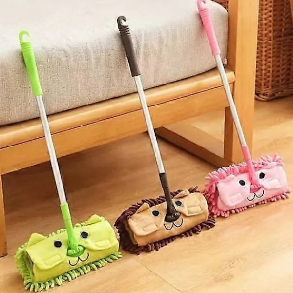 FMYSJ Barnmopp 180 Graders Rotation Djuprengöring Utdragbar Golvmopp Tecknad Form Rengöringsmopp för Hemrum (FMY) brown