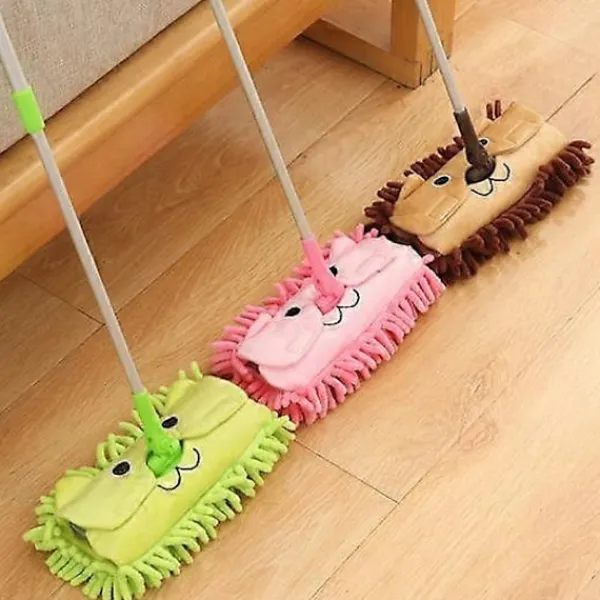 FMYSJ Barnmopp 180 Graders Rotation Djuprengöring Utdragbar Golvmopp Tecknad Form Rengöringsmopp för Hemrum (FMY) brown