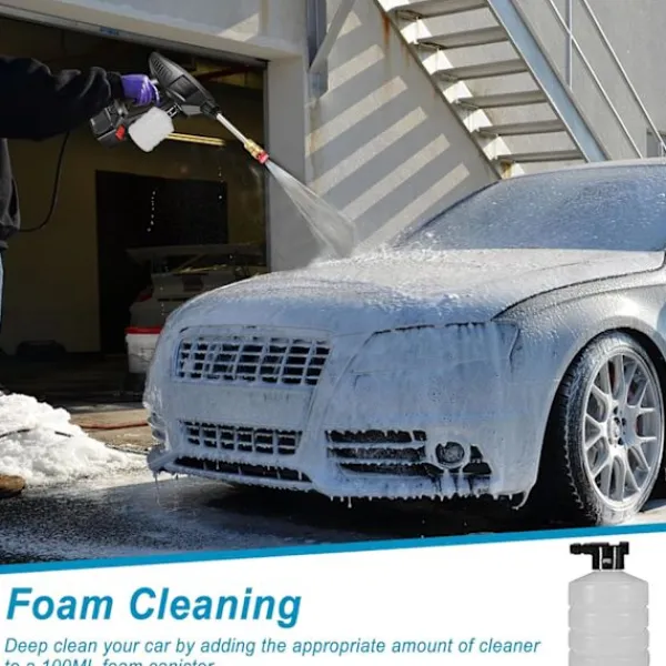 Online Batteridriven Högtryckstvätt, 45 Bar Sladdlös Högtryckspistol med 2 Batterier, 6-i-1 Multifunktionellt Munstycke