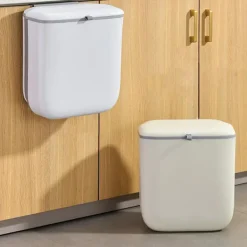 Beige med lock 12 liter hopfällbar hängande soptunna med lock för skåpdörr, kompostbehållare för kök, väggmonterad plastsoptunna för bänkskiva eller | Fyndiq