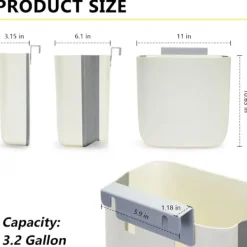 Beige med lock 12 liter hopfällbar hängande soptunna med lock för skåpdörr, kompostbehållare för kök, väggmonterad plastsoptunna för bänkskiva eller | Fyndiq