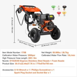 Online DUOKU Bensin Högtryckstvätt--3500 PSI 2,6 GPM-Aluminumpump-Set med 5 Munstycken-med Metallvagn