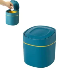 Blå Mini Bordsbehållare med Lock Liten Papperskorg för Sovrum Badrum Kök Kontor Sovrum
