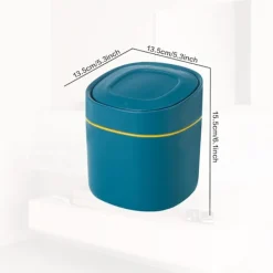 Blå Mini Bordsbehållare med Lock Liten Papperskorg för Sovrum Badrum Kök Kontor Sovrum