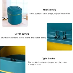 Blå Mini Bordsbehållare med Lock Liten Papperskorg för Sovrum Badrum Kök Kontor Sovrum