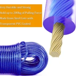 Discount Blå tvättlina, 50 m kraftig extra stark tvättlina med stålkärna, robust tvättlina,