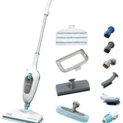 Discount BLACK + DECKER BLACK+DECKER - FSMH13E10-QW - Ångmopp med handrengörare 1300W - 10 tillbehör ingår - 4,8M kabel , blå, grå Vit