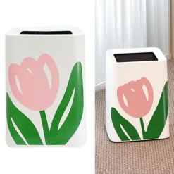 New Blommig papperskorg Stor mun Söt Utseende Modern stil sopkorg för kök Badrum Sovrum Fyrkantig liten storlek