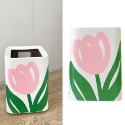 New Blommig papperskorg Stor mun Söt Utseende Modern stil sopkorg för kök Badrum Sovrum Fyrkantig liten storlek