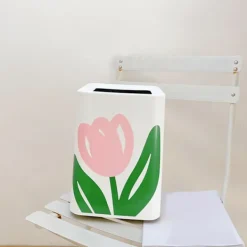 New Blommig papperskorg Stor mun Söt Utseende Modern stil sopkorg för kök Badrum Sovrum Fyrkantig liten storlek