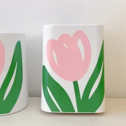 New Blommig papperskorg Stor mun Söt Utseende Modern stil sopkorg för kök Badrum Sovrum Fyrkantig liten storlek