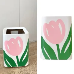 Sale Blommig Papperskorg Stor Öppning Sött Utseende Modern Stil Soptunna Kök Badrum Sovrum Fyrkantig Stor Storlek