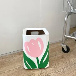 Sale Blommig Papperskorg Stor Öppning Sött Utseende Modern Stil Soptunna Kök Badrum Sovrum Fyrkantig Stor Storlek
