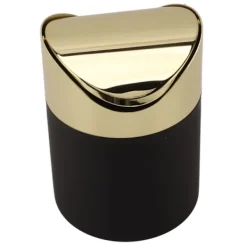 Online Bordskorg i rostfritt stål med guldfärgat lock, mini papperskorg för hushåll
