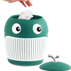 Discount Bordskorg med lock - Liten soptunna i plast med valmotiv, söt mini-soptunna för skrivbord, vardagsrum, kontor, kök, badrum (Grön)