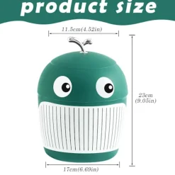 Discount Bordskorg med lock - Liten soptunna i plast med valmotiv, söt mini-soptunna för skrivbord, vardagsrum, kontor, kök, badrum (Grön)