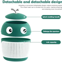 Discount Bordskorg med lock - Liten soptunna i plast med valmotiv, söt mini-soptunna för skrivbord, vardagsrum, kontor, kök, badrum (Grön)