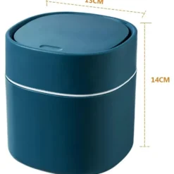 Clearance Bordskorg med lock, Mini soptunna i plast, Liten bordskorg för sovrum, matsalar, badrum, kontor etc. (Blå)