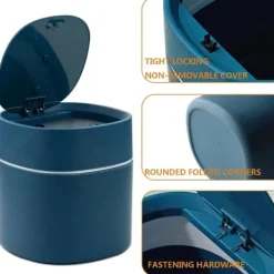 Clearance Bordskorg med lock, Mini soptunna i plast, Liten bordskorg för sovrum, matsalar, badrum, kontor etc. (Blå)