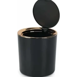 New Bordssopbehållare med lock, Mini plastsoppur, Liten soppur för kök, sovrum, badrum, kontor, 14,3x15cm (svart) Svart