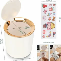 New Bordssopbehållare med lock, Mini plastsoppur, Liten soppur för kök, sovrum, badrum, kontor, 14,3x15cm (svart) Svart