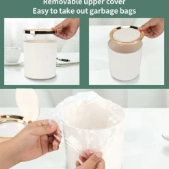 New Bordssopbehållare med lock, Mini plastsoppur, Liten soppur för kök, sovrum, badrum, kontor, 14,3x15cm (svart) Svart