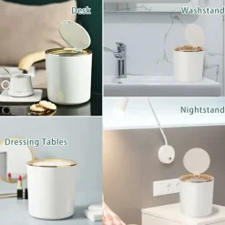 New Bordssopbehållare med lock, Mini plastsoppur, Liten soppur för kök, sovrum, badrum, kontor, 14,3x15cm (svart) Svart