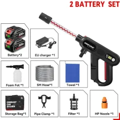 Clearance ONEVAN Borstlös 220Bar Högtryck Biltvättspistol 5 i 1 Sladdlös 3 Växlar Sprutpistol Trädgård Tvätt Kraftverktyg med 2 Batterier