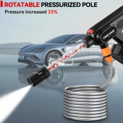 Clearance ONEVAN Borstlös 220Bar Högtryck Biltvättspistol 5 i 1 Sladdlös 3 Växlar Sprutpistol Trädgård Tvätt Kraftverktyg med 2 Batterier