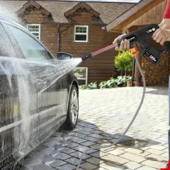 Clearance ONEVAN Borstlös 220Bar Högtryck Biltvättspistol 5 i 1 Sladdlös 3 Växlar Sprutpistol Trädgård Tvätt Kraftverktyg med 2 Batterier