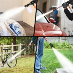 Clearance ONEVAN Borstlös 220Bar Högtryck Biltvättspistol 5 i 1 Sladdlös 3 Växlar Sprutpistol Trädgård Tvätt Kraftverktyg med 2 Batterier