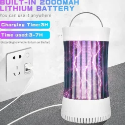 New Bärbar elektronisk uppladdningsbar myggflugedödarlampa bug zapper för sommarresa, utomhuscamping, uteplats, hem och trädgård, vit