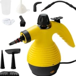 Sale COSTWAY Bärbar Handhållen Ångtvätt 900-1050W för Vägglöss Vattentank 350ML under Tryck 3 Bar Hem/Bil Gul