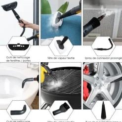 Sale COSTWAY Bärbar Handhållen Ångtvätt 900-1050W för Vägglöss Vattentank 350ML under Tryck 3 Bar Hem/Bil Gul