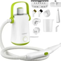 Online COSTWAY Bärbar Handhållere Steam Cleaner 1000W Sängbuggar - 300ml Tank 10 Tillbehör Temperatur 95°C 3 Bar Vit+grön