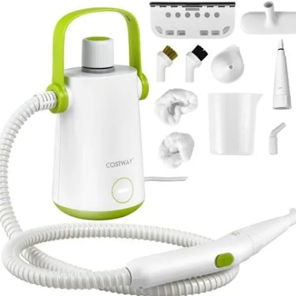 Online COSTWAY Bärbar Handhållere Steam Cleaner 1000W Sängbuggar - 300ml Tank 10 Tillbehör Temperatur 95°C 3 Bar Vit+grön