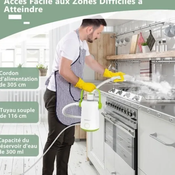 Online COSTWAY Bärbar Handhållere Steam Cleaner 1000W Sängbuggar - 300ml Tank 10 Tillbehör Temperatur 95°C 3 Bar Vit+grön