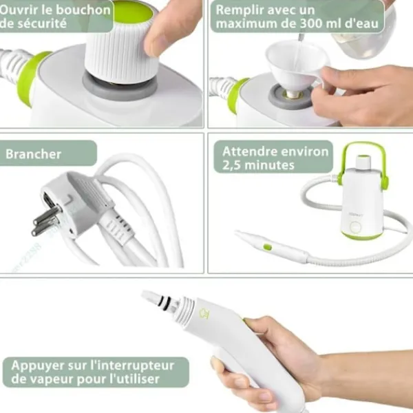 Online COSTWAY Bärbar Handhållere Steam Cleaner 1000W Sängbuggar - 300ml Tank 10 Tillbehör Temperatur 95°C 3 Bar Vit+grön