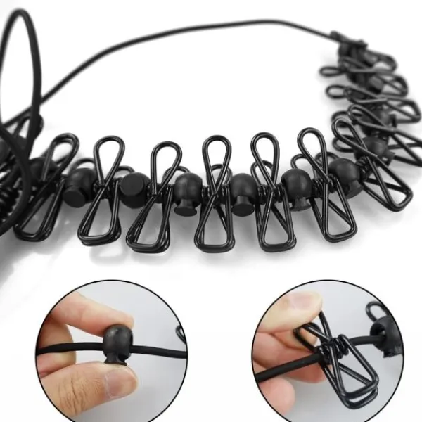 Outlet Bärbar Klädlina, Justerbar Infällbar Klädlina Vindtät Rep Klädlina med 12 Klämmor för Camping Resor Kläder Tvätt Torkning Utomhus