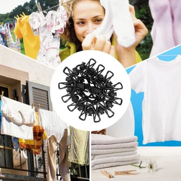 Outlet Bärbar Klädlina, Justerbar Infällbar Klädlina Vindtät Rep Klädlina med 12 Klämmor för Camping Resor Kläder Tvätt Torkning Utomhus