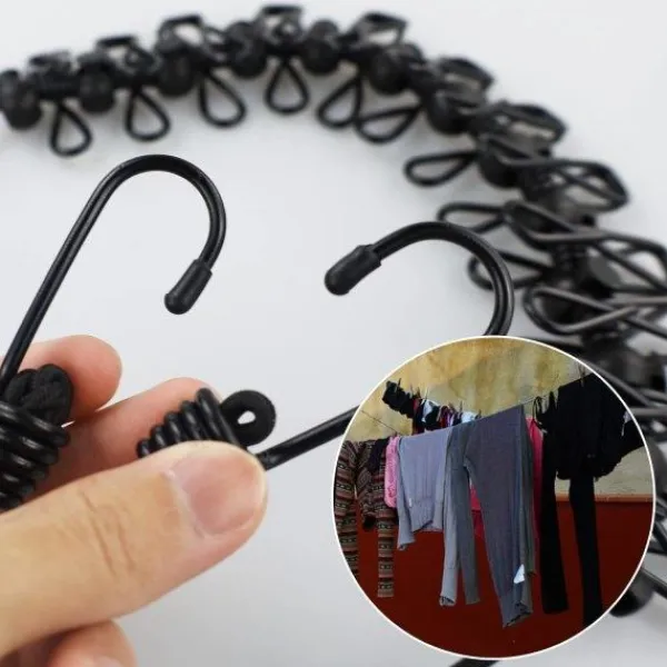 Outlet Bärbar Klädlina, Justerbar Infällbar Klädlina Vindtät Rep Klädlina med 12 Klämmor för Camping Resor Kläder Tvätt Torkning Utomhus