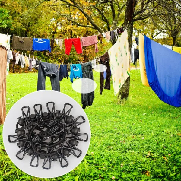 Outlet Bärbar Klädlina, Justerbar Infällbar Klädlina Vindtät Rep Klädlina med 12 Klämmor för Camping Resor Kläder Tvätt Torkning Utomhus