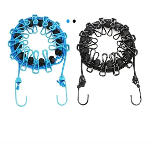 Online Bärbar Klädlina med 12 Klädnypor, Portabel Utdragbar Klädlina, Utomhus, Inomhus och Rese-användning, Elastisk och Vindtät Klädlina