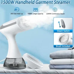 New Bärbar Klädångare Strykjärn för Kläder, 1500W Handhållen Klädångare med 300ml Avtagbar Vattentank, Snabb Uppvärmning