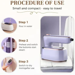 Best Bärbar Klädångare Strykjärn, 1000W Dubbla Ånglägen & 180° Flexibelt Munstycke, Kompakt Handhållen Design för Resor och Affärer, Lila Co White