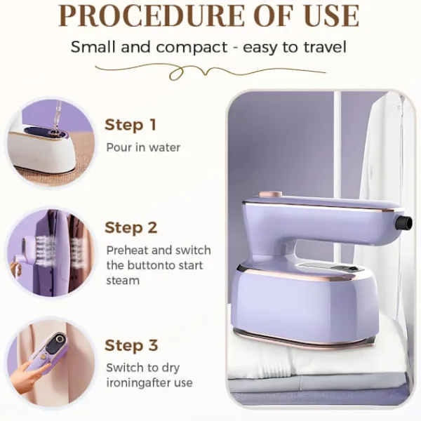 Best Bärbar Klädångare Strykjärn, 1000W Dubbla Ånglägen & 180° Flexibelt Munstycke, Kompakt Handhållen Design för Resor och Affärer, Lila Co White